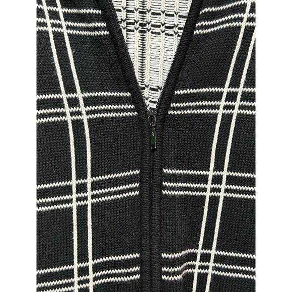 Talbots Black & White Checkered Plaid Zipper‎ Front Career Sweater Sz Medium - Picture 7 of 8